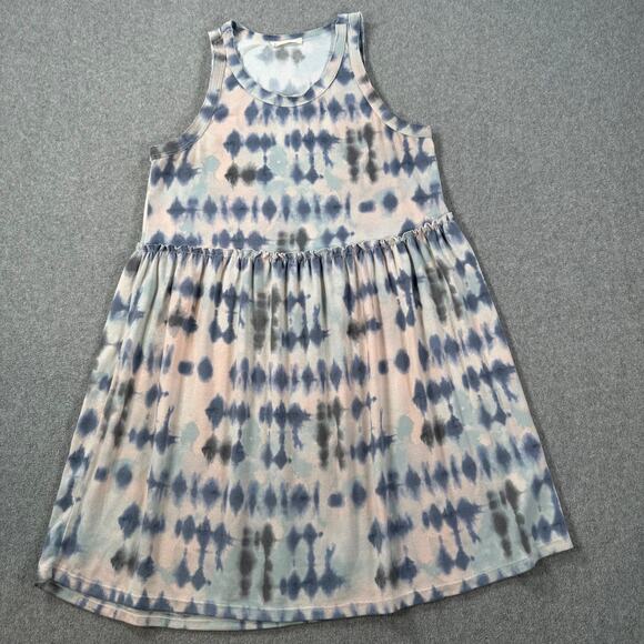 Entro Tie Dye Terry Tank Dress Women's Small Crew Neck Blue Ruffle Soft Comfort - Picture 1 of 6